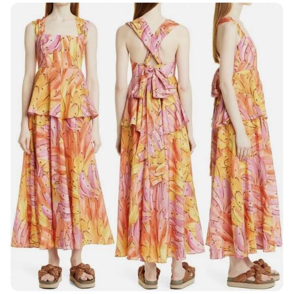 NWOT Farm Rio Ombra Banana Tie Back Maxi Dress - Picture 1 of 10